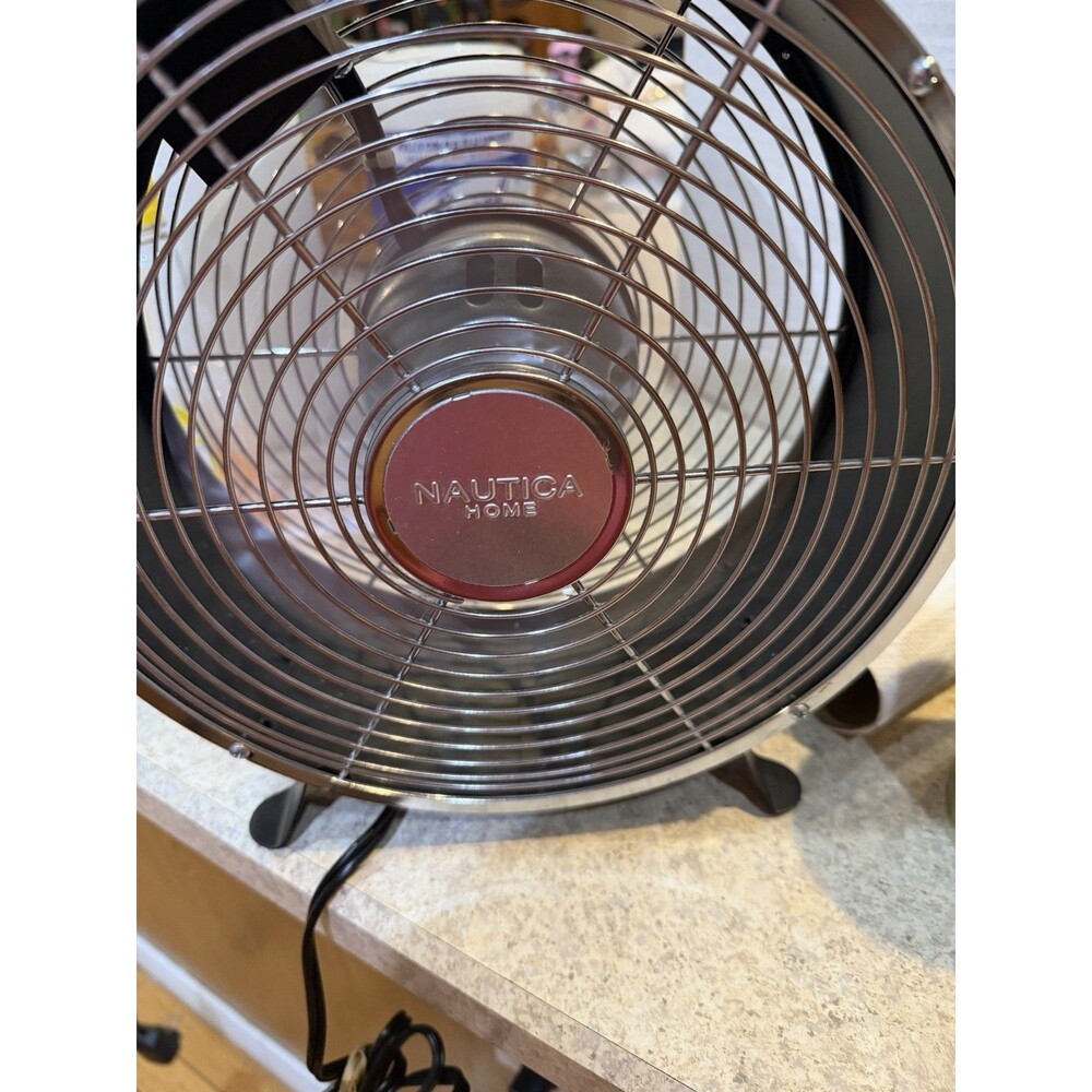Nautica Home White Chrome 10" 2 Speed Quiet Dorm Room Fan FE-20 Retro Nice